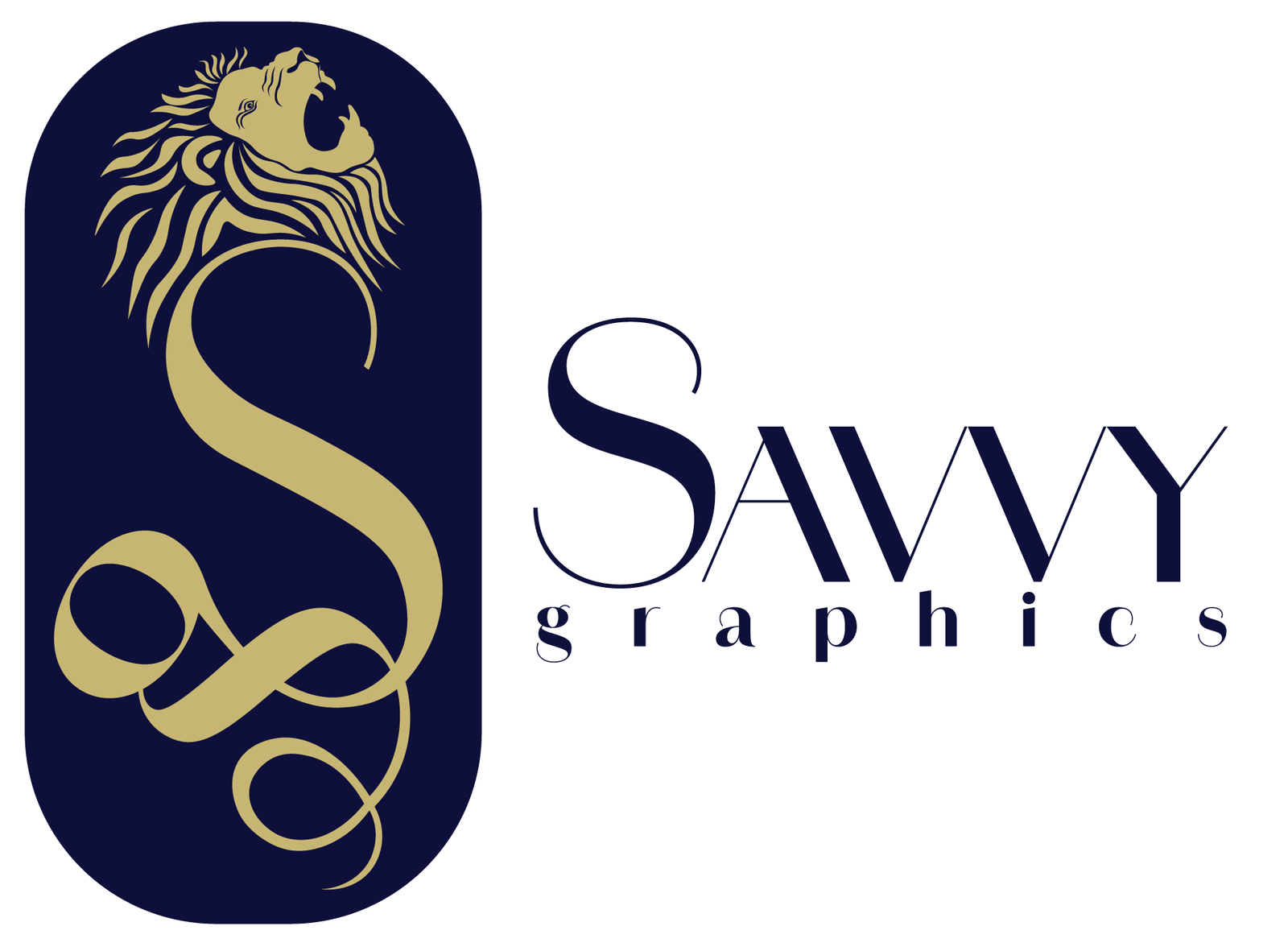 Savvy Graphics Logo with Sg Lion in Navy blue and Gold